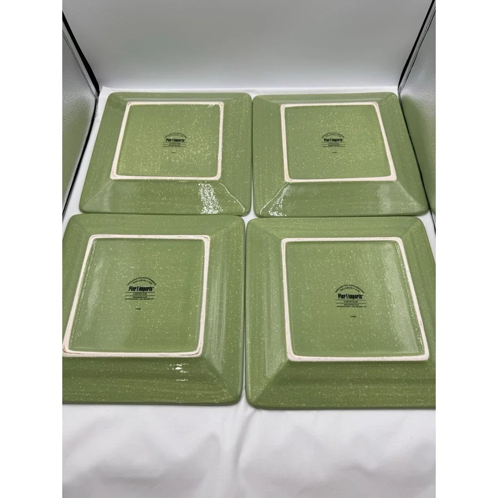 Pier One Carynthum Square Dinner Plates Set Of 4 Floral Design Ceramic 2009